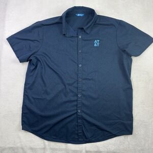At&t Blue Short Sleeve Button Up Collared Uniform Employee Shirt Men's XL